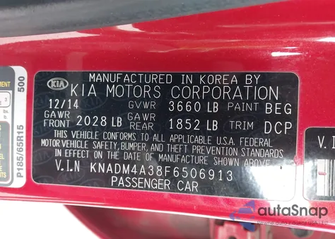 2015 Kia Rio Lx from USA, damaged, VIN KNADM4A38F6506913